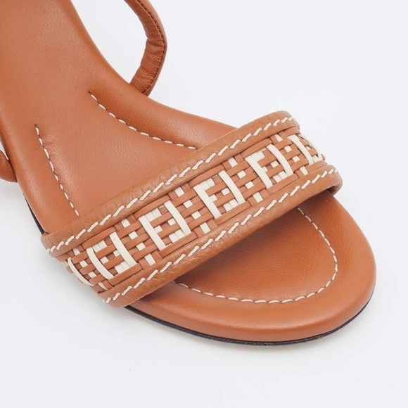 Fendi FF monogram woven sandals with block heel. Size 41. Like new